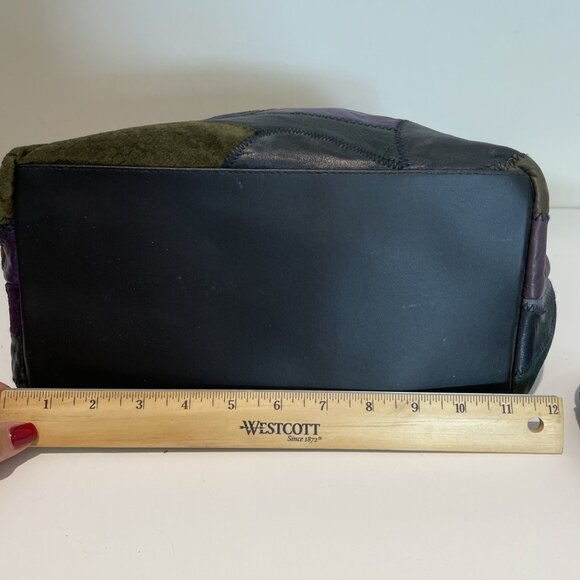 VTG Michael Stevens Leather Patchwork Shoulder Bag w/ Matching Makeup Bag NEW - Picture 9 of 16